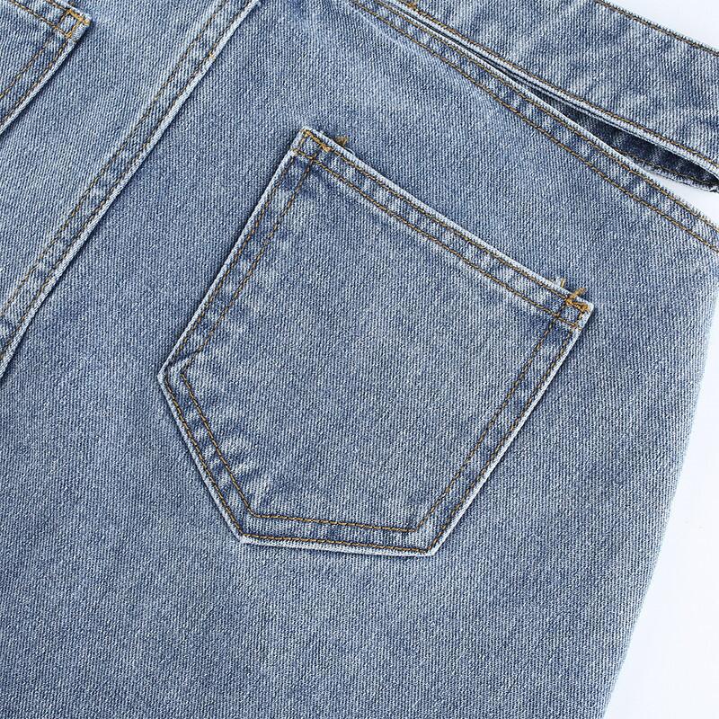 Cut Out Waist High Rise Denim Mini Skirt - Blue - 7