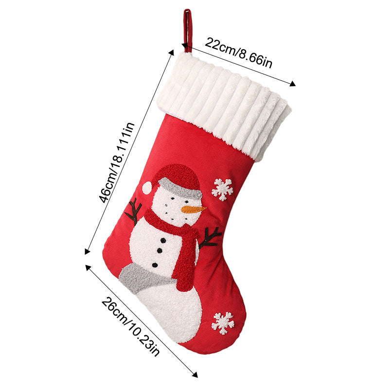 Appliqué Christmas Stocking With Plush Cuff - Snowman