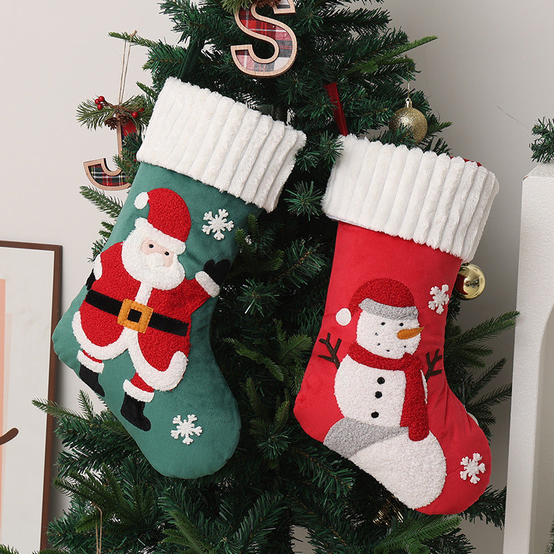 Appliqué Christmas Stocking With Plush Cuff - Snowman - 1