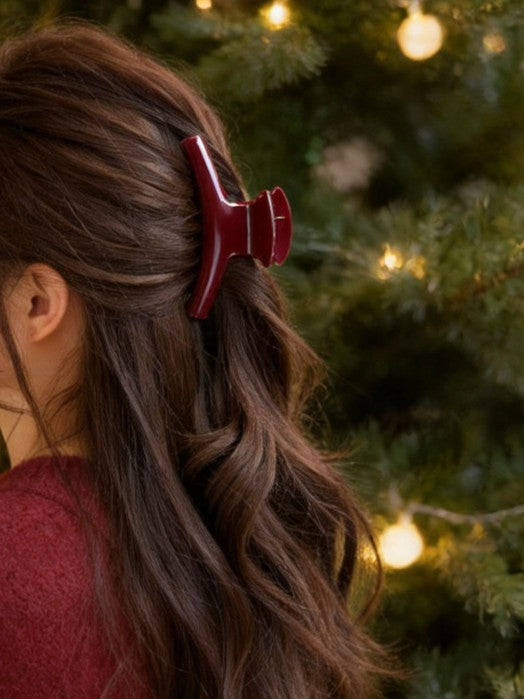 Glossy Curved Hair Claw Clip for Everyday Updos - Deep_Red - 1