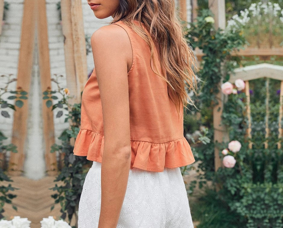 Sleeveless Ruffle Hem Crop Blouse - Orange - 2