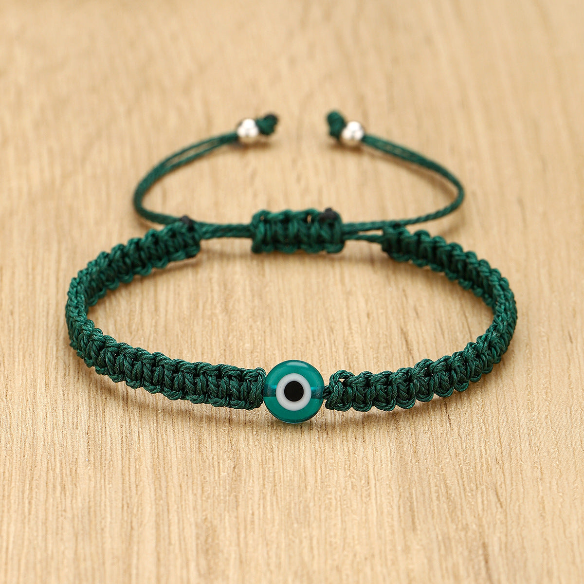 Evil Eye Macrame Cord Slider Bracelet - DarkGreen