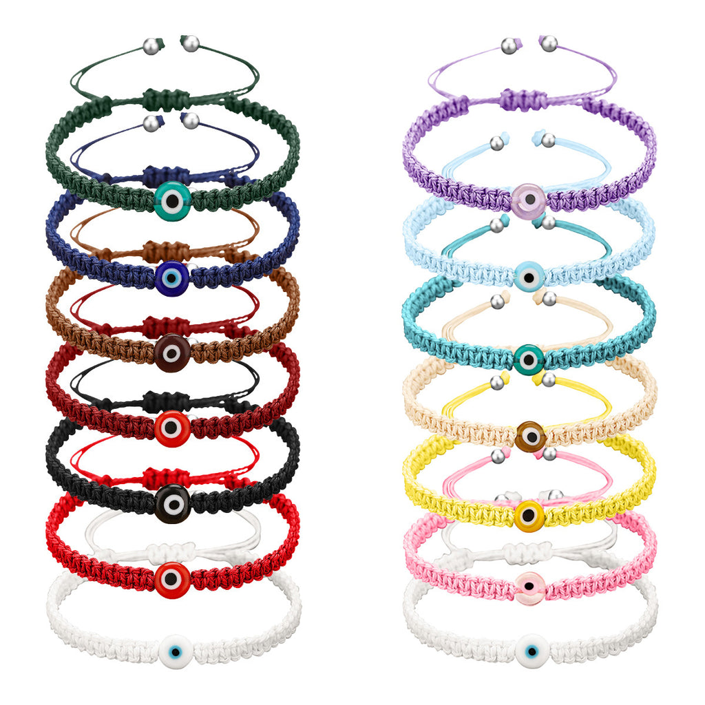 Evil Eye Macrame Cord Slider Bracelet