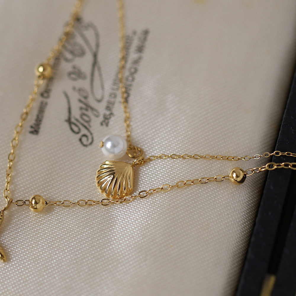 Layered Starfish And Shell Charm Necklace - Gold - 2