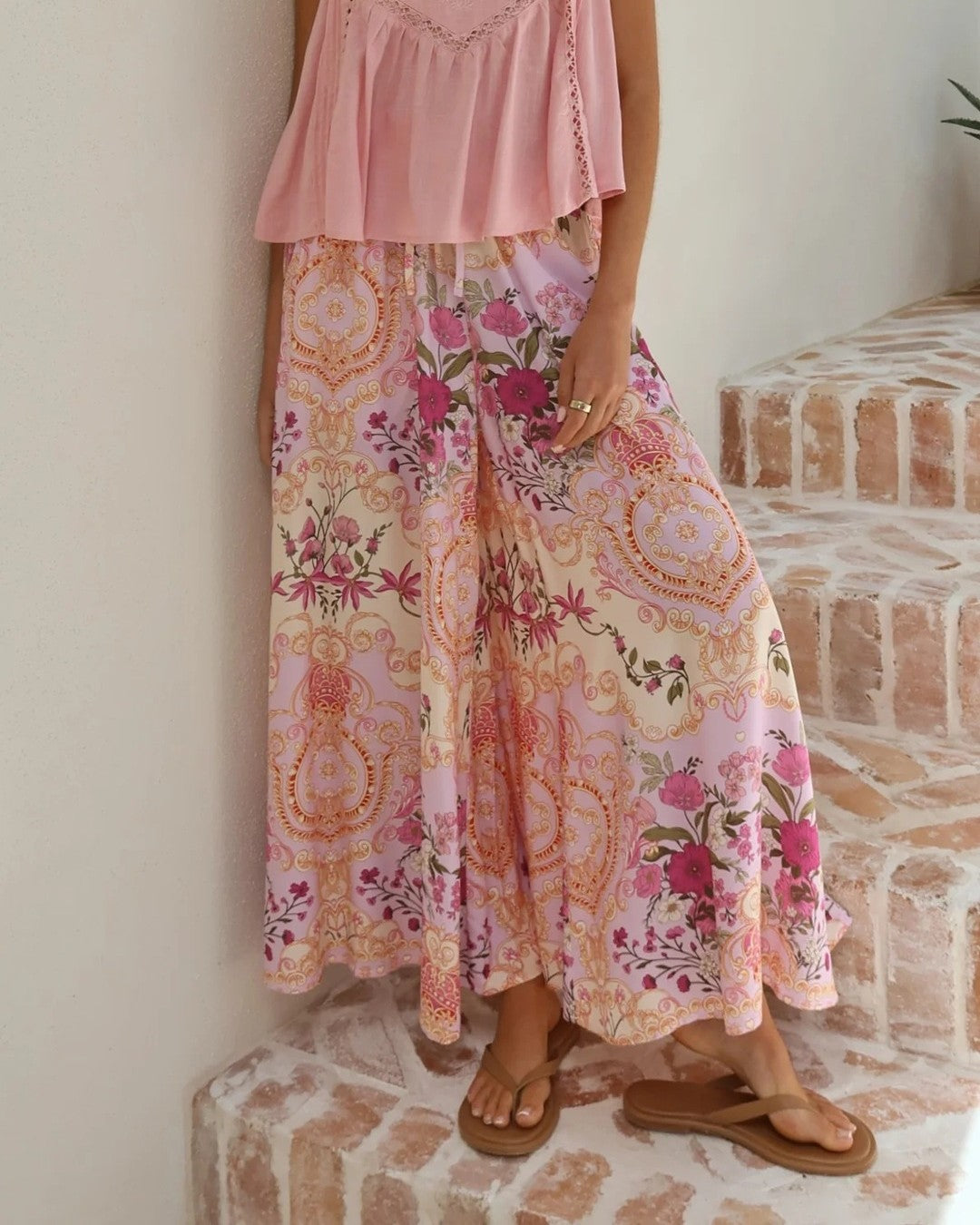 Floral Palazzo Pants With Smocked High Waist - Decor - 1