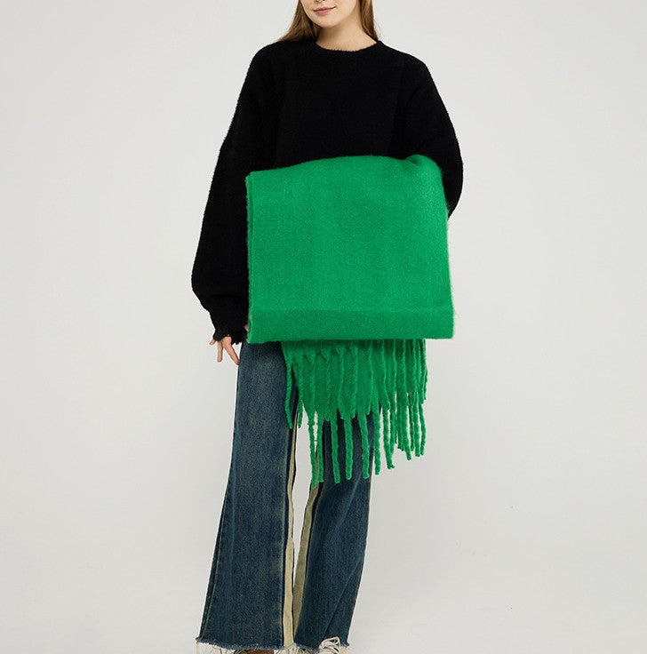 Brushed Fringe Oversized Winter Blanket Scarf