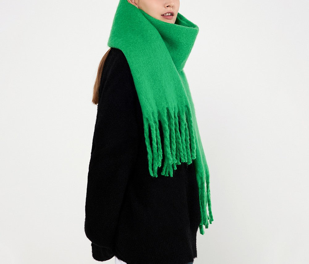 Brushed Fringe Oversized Winter Blanket Scarf - view 1