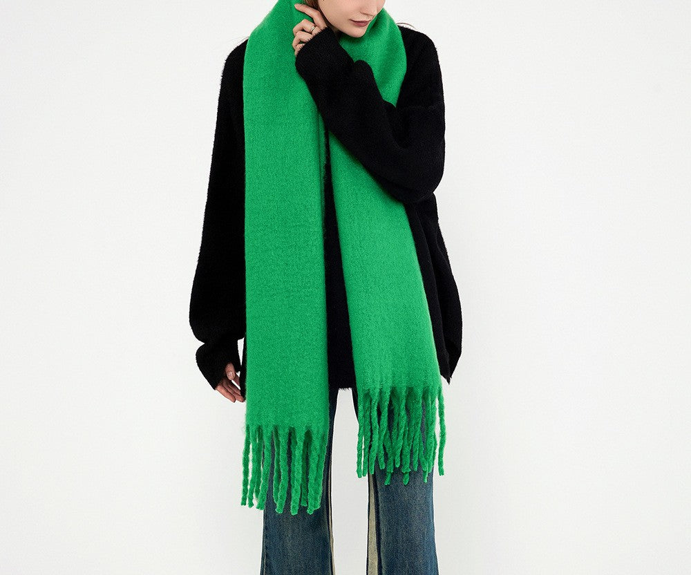 Brushed Fringe Oversized Winter Blanket Scarf - view 2