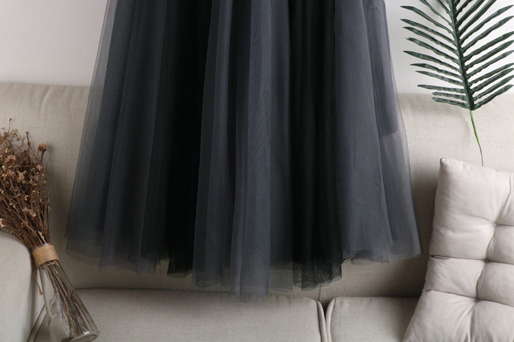 Two Tone Layered Tulle Midi Skirt - GreyBlack - 2