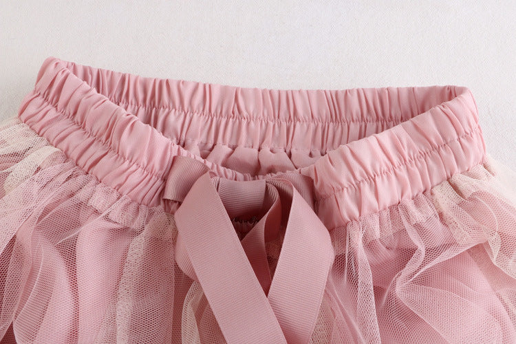 Two Tone Layered Tulle Midi Skirt - PinkBeige - 1