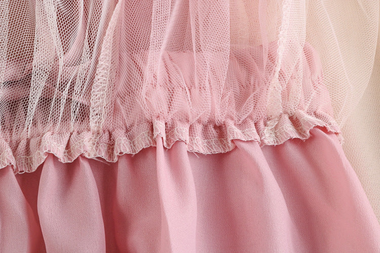 Two Tone Layered Tulle Midi Skirt - PinkBeige - 2