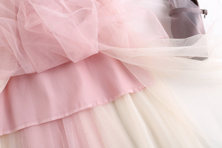 Two Tone Layered Tulle Midi Skirt - PinkBeige - 4
