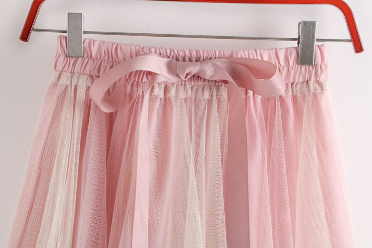 Two Tone Layered Tulle Midi Skirt - PinkBeige - 5