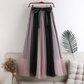 Two Tone Layered Tulle Midi Skirt - PinkBlack