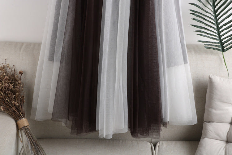 Two Tone Layered Tulle Midi Skirt - WhiteBlack - 2