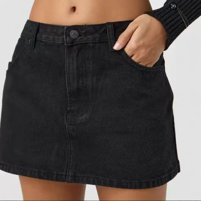 Five Pocket A-Line Denim Mini Skirt - Black