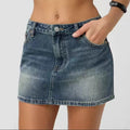 Five Pocket A-Line Denim Mini Skirt - DarkBlue