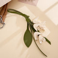 Faux Leather Floral Stem Keychain Charm - White