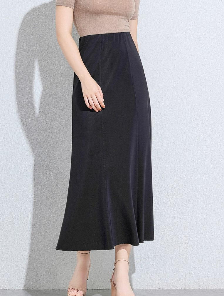 Black High Waisted Flared Maxi Skirt - Black - 1