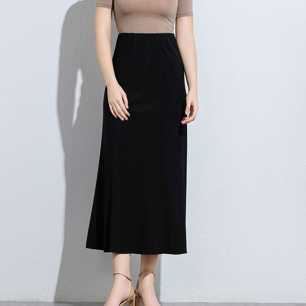 Black High Waisted Flared Maxi Skirt - Black - 2