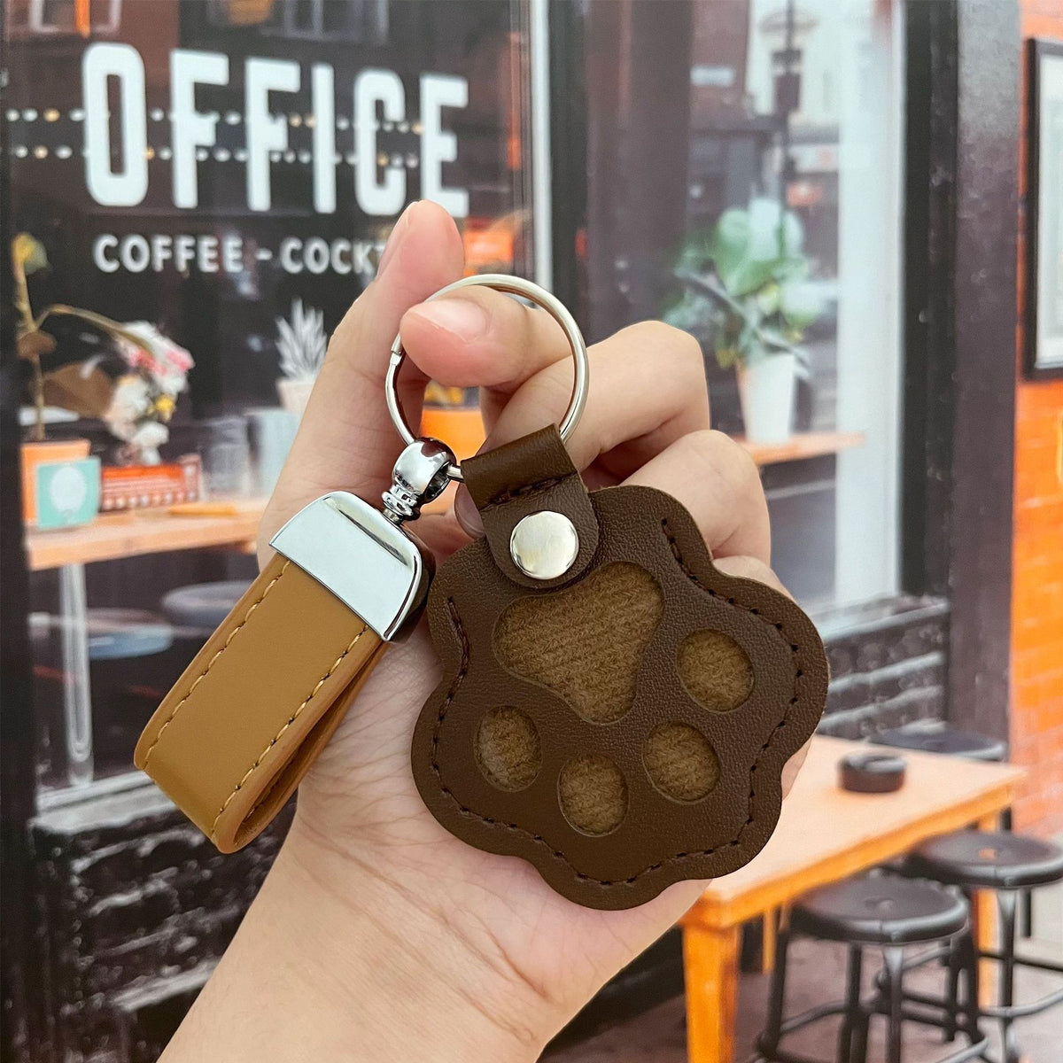 Faux Leather Cat Paw Keychain Charm - Coffee