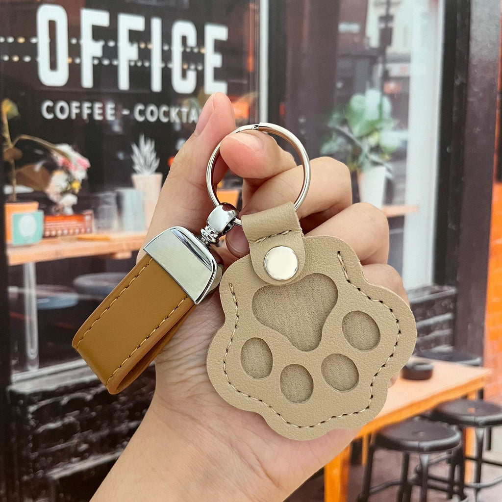 Faux Leather Cat Paw Keychain Charm - Khaki