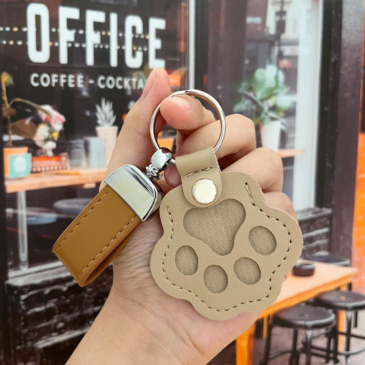 Faux Leather Cat Paw Keychain Charm - Khaki