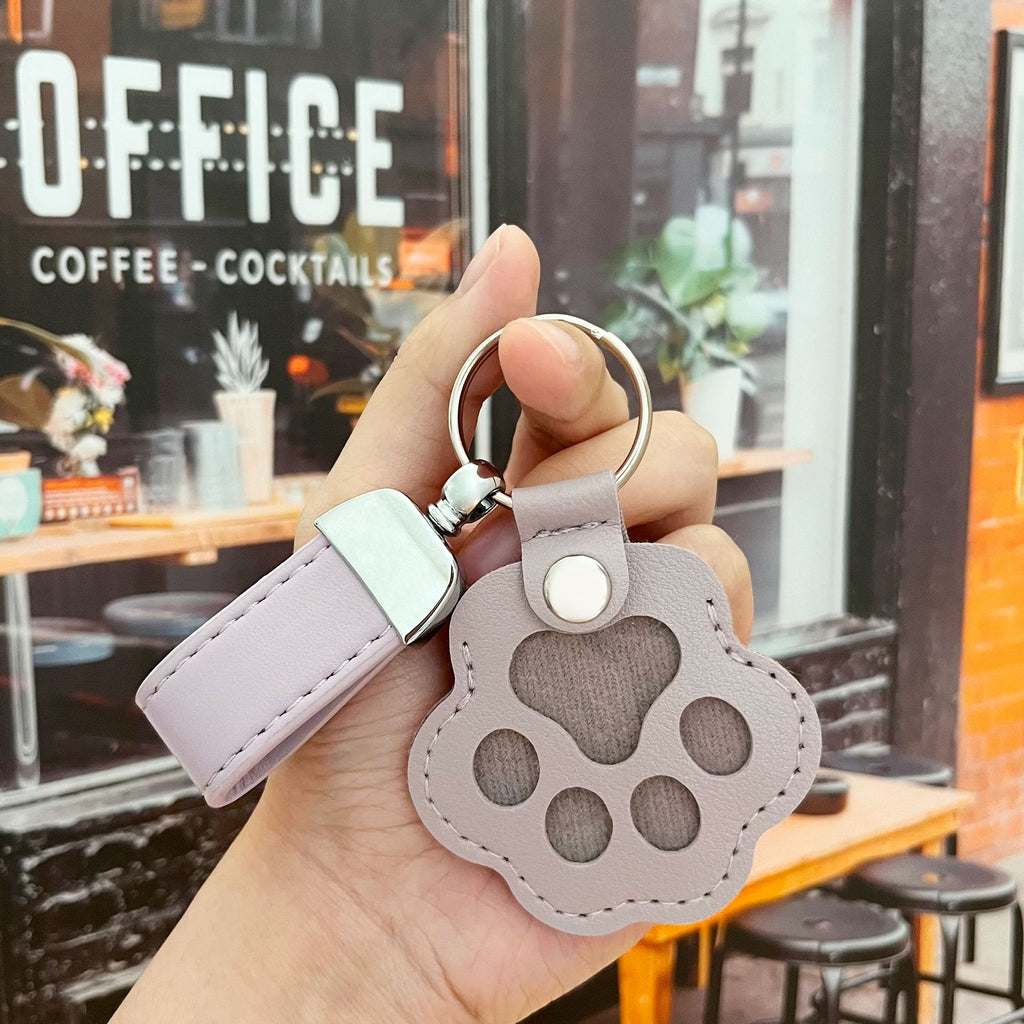 Faux Leather Cat Paw Keychain Charm - Purple