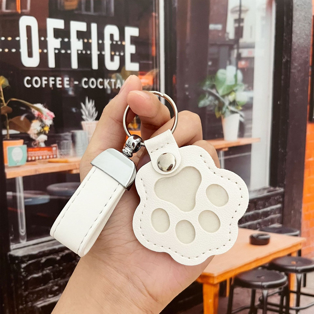 Faux Leather Cat Paw Keychain Charm - White
