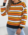 Striped Drop Shoulder Knit Sweater - Black