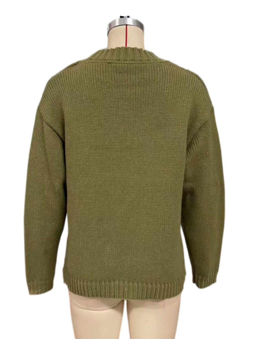 Green Puffin Intarsia Chunky Knit Crew Neck Sweater - Green - 3