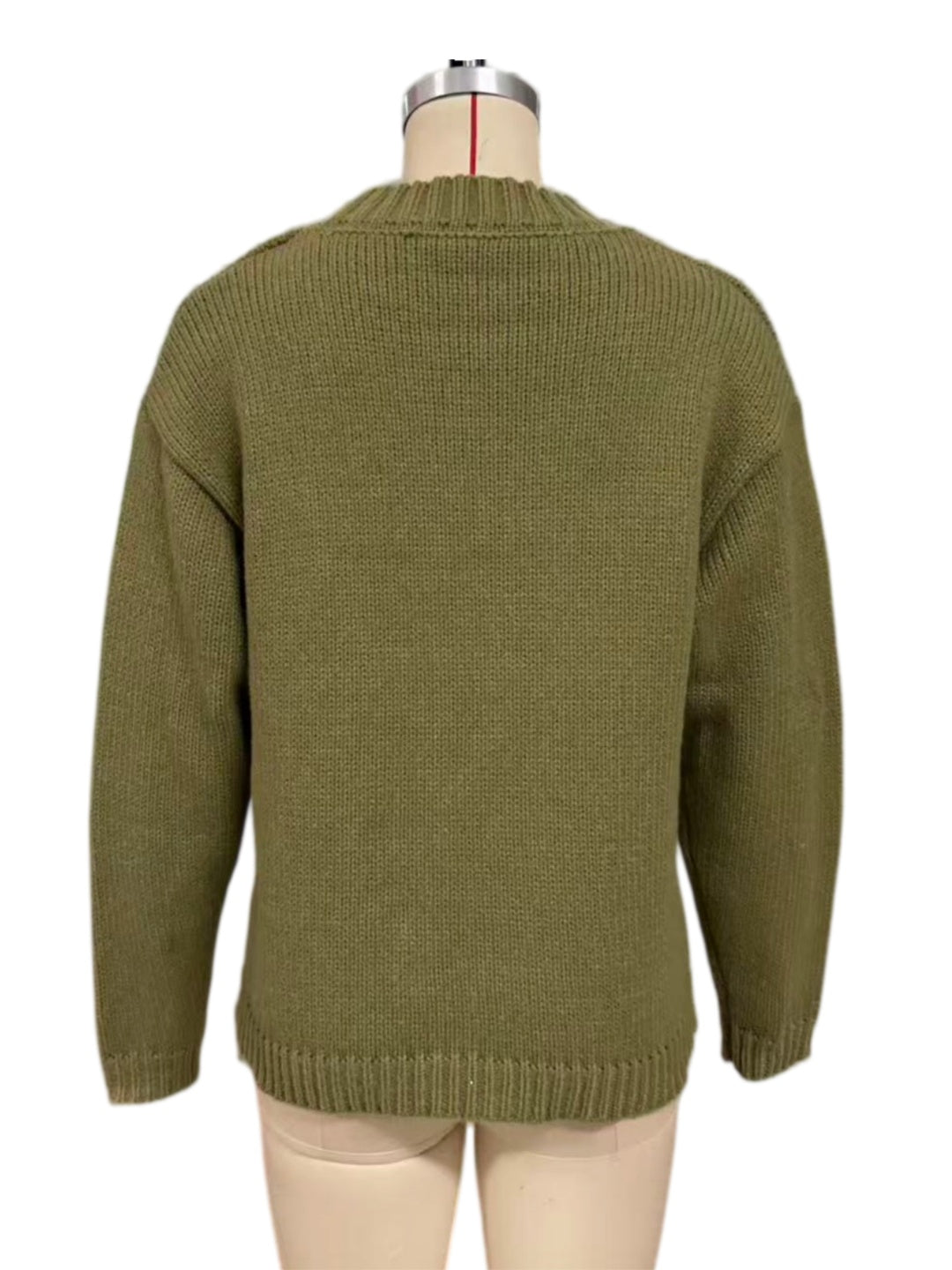 Green Puffin Intarsia Chunky Knit Crew Neck Sweater - Green - 3