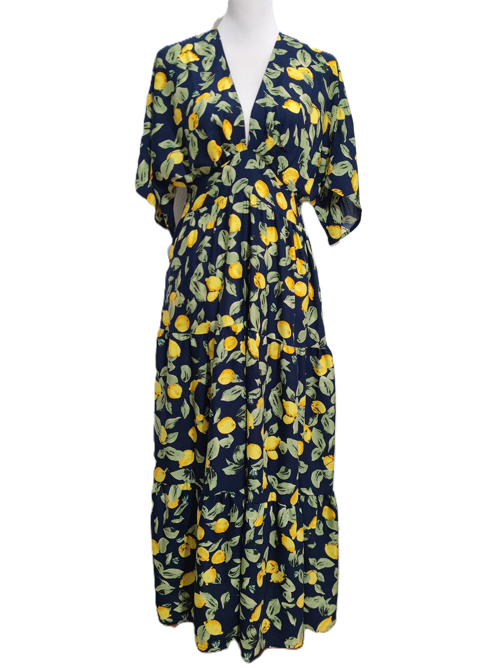 Lemon Print Wrap Front Maxi Dress - Navyblue