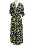 Lemon Print Wrap Front Maxi Dress - Navyblue