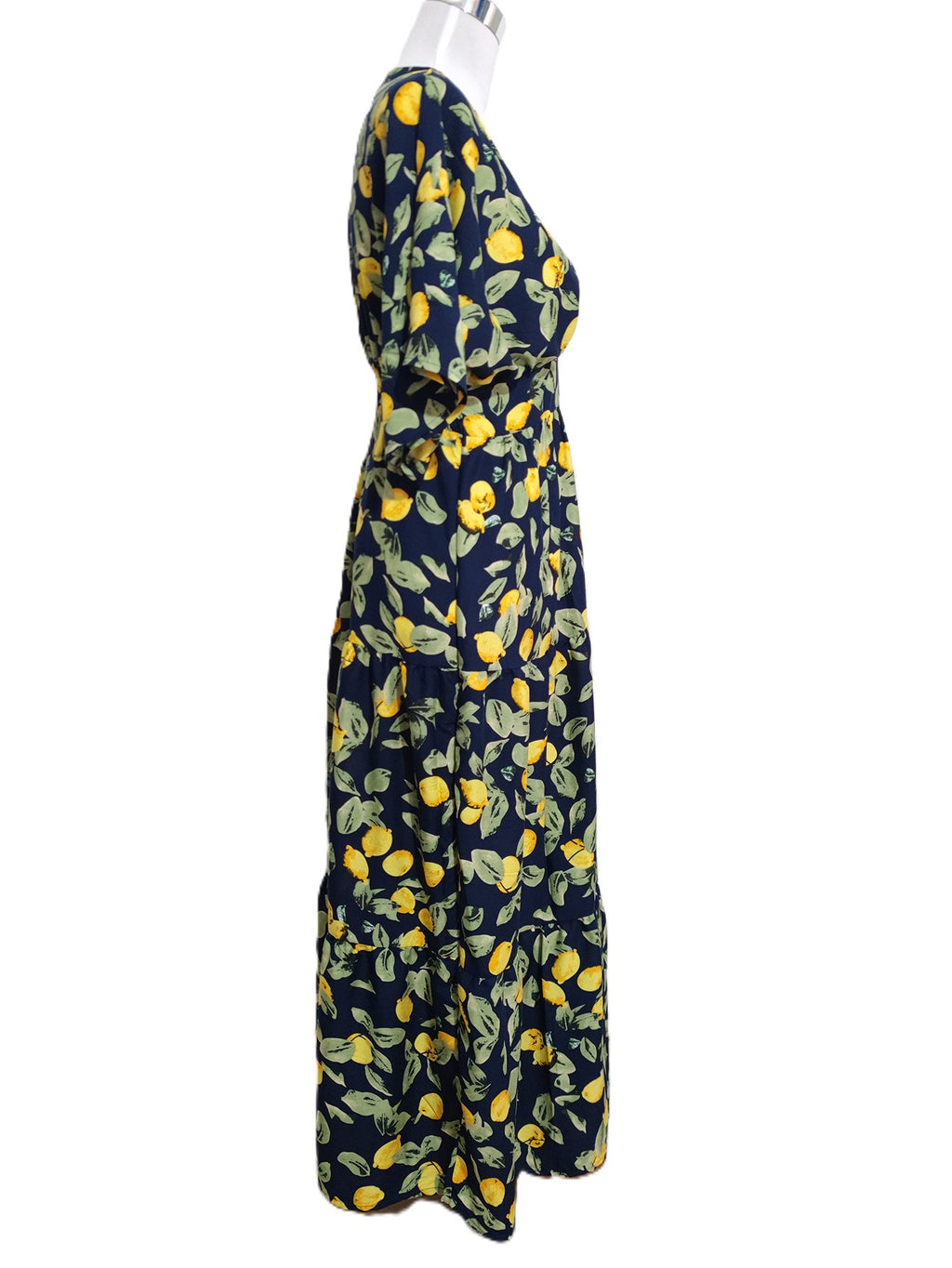 Lemon Print Wrap Front Maxi Dress - Navyblue - 1