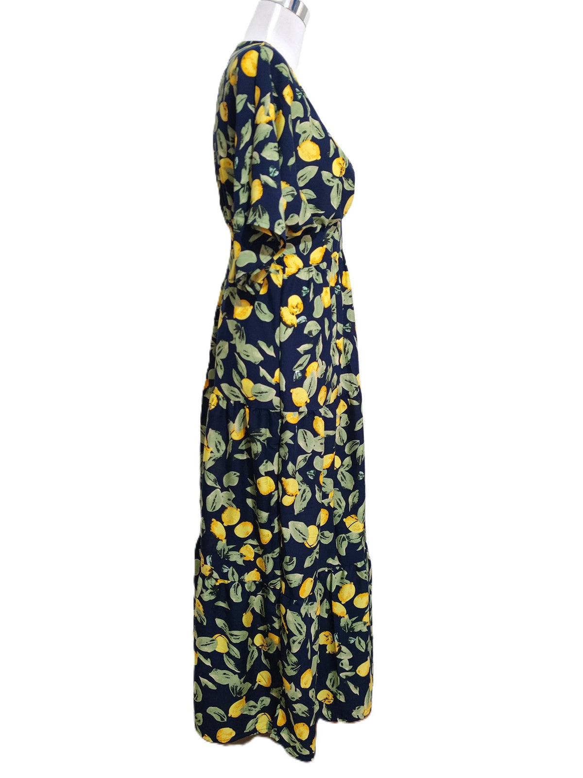 Lemon Print Wrap Front Maxi Dress - Navyblue - 1