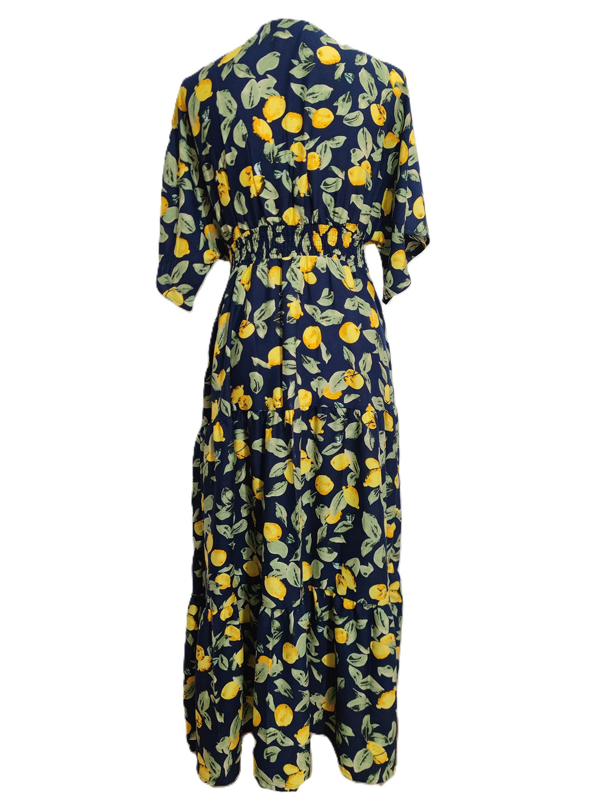 Lemon Print Wrap Front Maxi Dress - Navyblue - 2