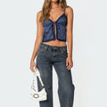 Polka Dot Tie Front Lace Trim Vest - Blue