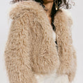 Shaggy Faux Fur Collared Cropped Coat - Apricot