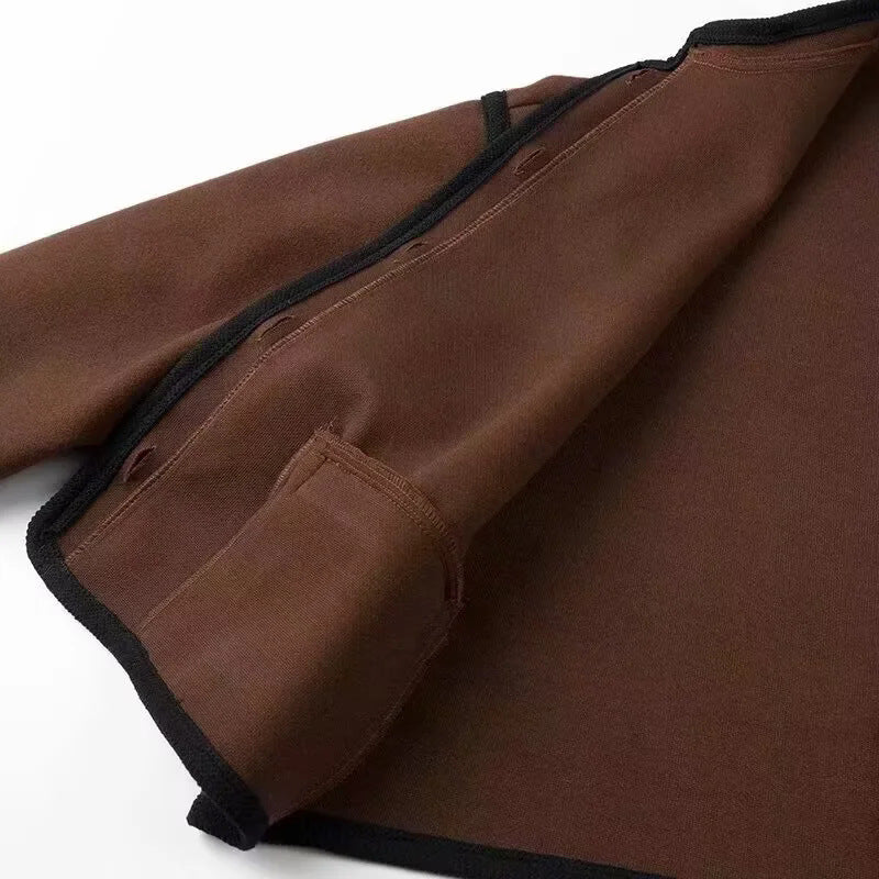 Contrast Piping Stand Collar Wool Jacket - Coffee - 8