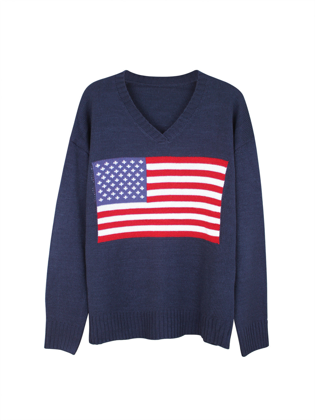 Stars And Stripes V Neck Knit Sweater - Navy - 1
