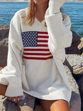 Stars And Stripes V Neck Knit Sweater - White