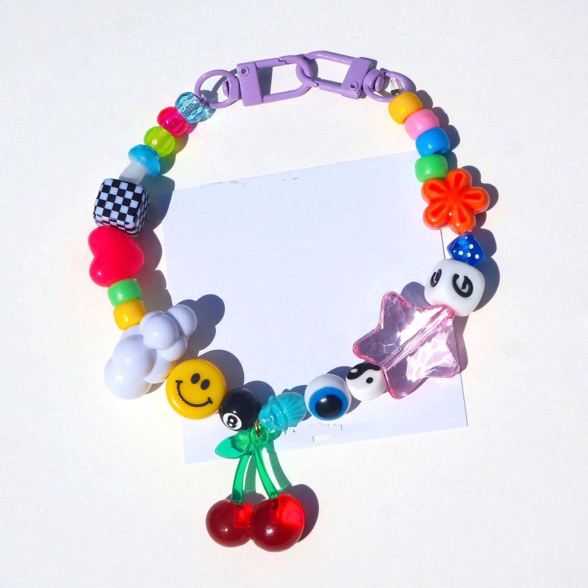 Beaded Fruit Charm Bag Chain Keychain - Cherry