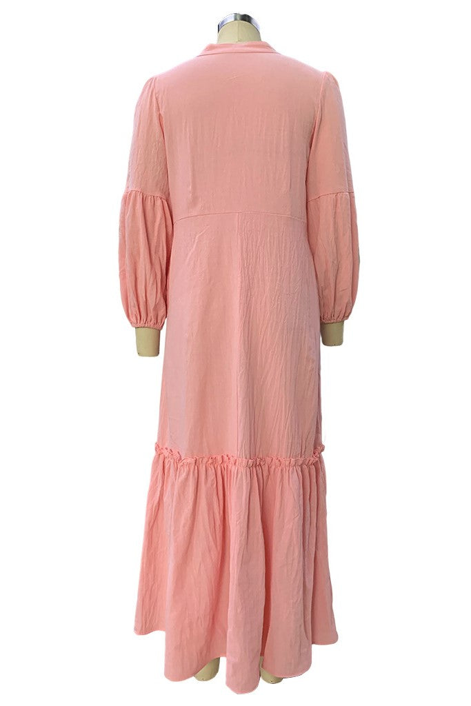 Boho Balloon Sleeve Tiered Maxi Dress - Pink - 3