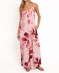 Tropical Print Wide Leg Cami Jumpsuit - Pink