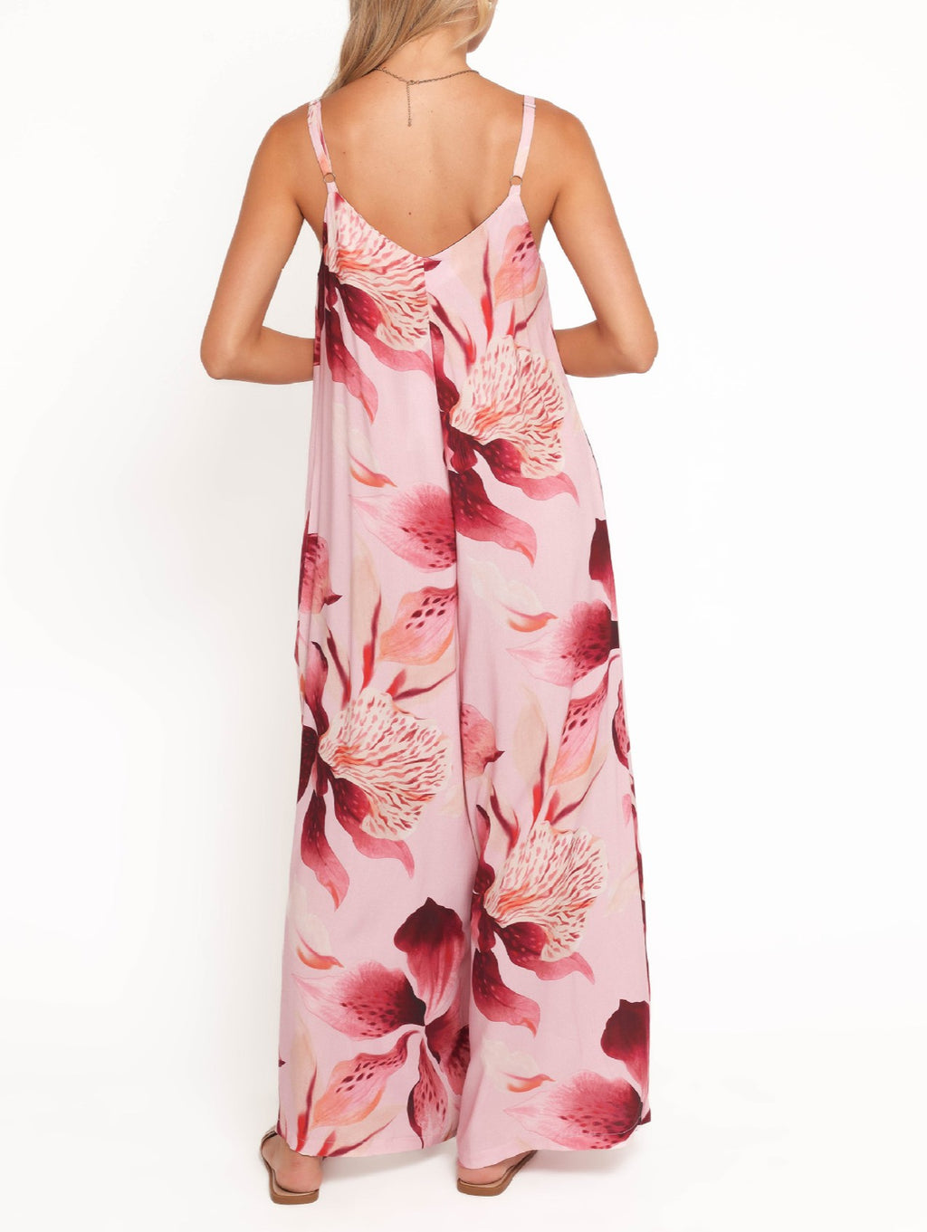 Tropical Print Wide Leg Cami Jumpsuit - Pink - 1