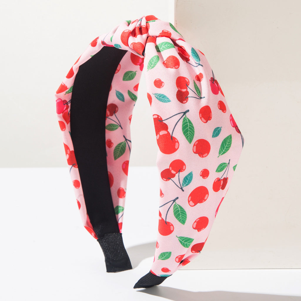 Retro Cherry Fruit Print Twist Headband - Pink