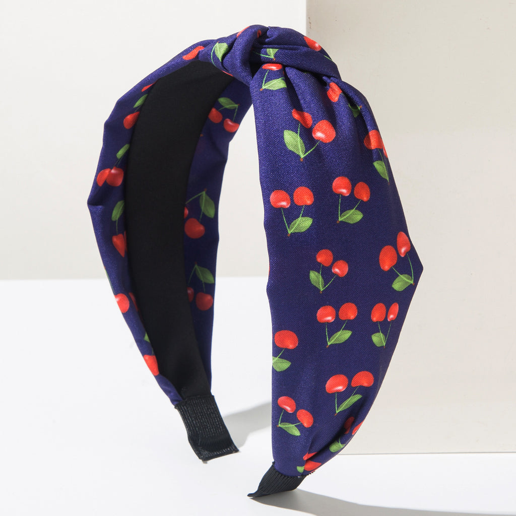 Retro Cherry Fruit Print Twist Headband - Purple