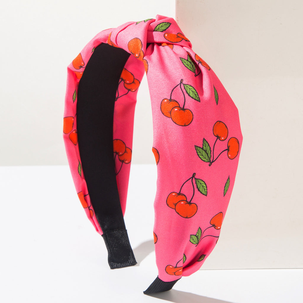 Retro Cherry Fruit Print Twist Headband - Rose