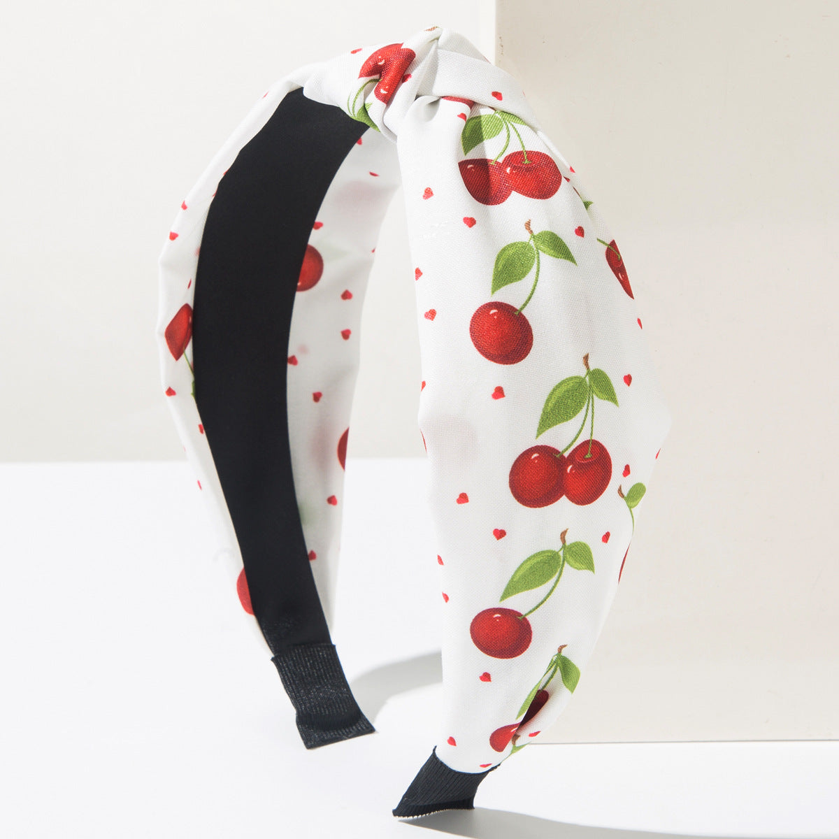 Retro Cherry Fruit Print Twist Headband - White